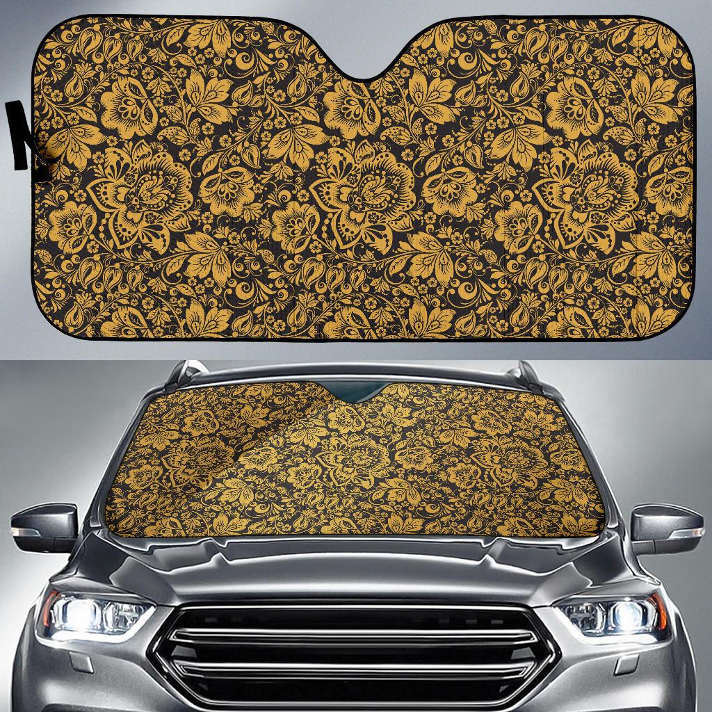 Brocade Gold Pattern Print Design 01 Car Sun Shade-JORJUNE.COM