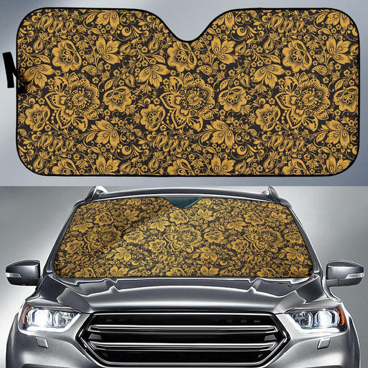 Brocade Gold Pattern Print Design 01 Car Sun Shade-JORJUNE.COM