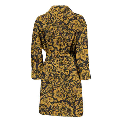Brocade Gold Pattern Print Design 01 Men Bathrobe-JORJUNE.COM