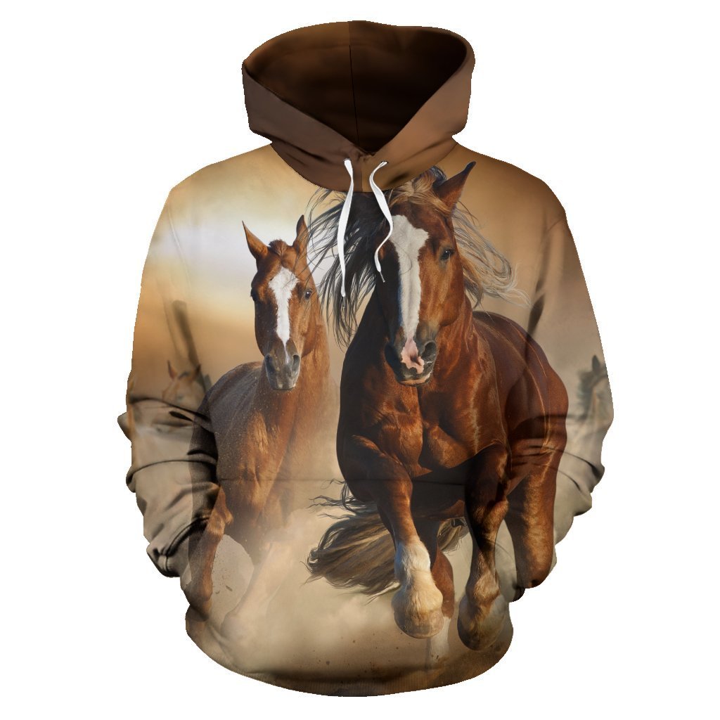 Brown Couple Horses Pullover Hoodie
