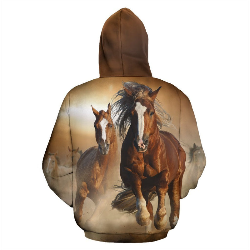 Brown Couple Horses Pullover Hoodie