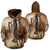 Brown Couple Horses Pullover Hoodie