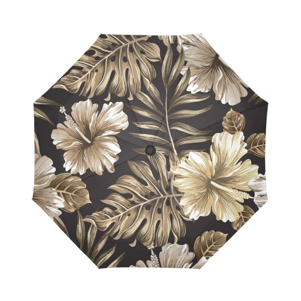 Brown Hibiscus Automatic Foldable Umbrella
