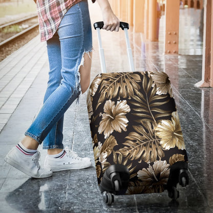 Brown Hibiscus Tropical Luggage Cover Protector