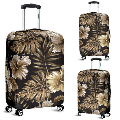 Brown Hibiscus Tropical Luggage Cover Protector