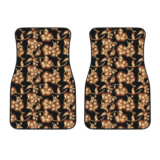 Brown Hibiscus Pattern Print Design HB06 Car Floor Mats-JorJune