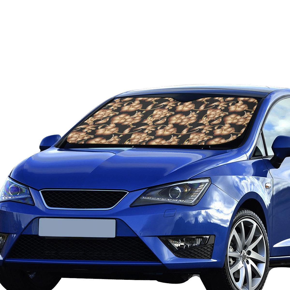 Brown Hibiscus Pattern Print Design HB06 Car Sun Shade-JorJune