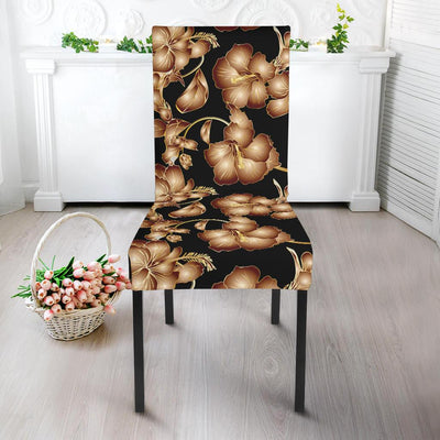 Brown Hibiscus Pattern Print Design HB06 Dining Chair Slipcover-JORJUNE.COM