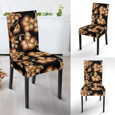 Brown Hibiscus Pattern Print Design HB06 Dining Chair Slipcover-JORJUNE.COM