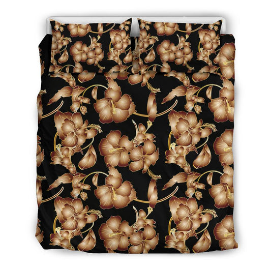 Brown Hibiscus Pattern Print Design HB06 Duvet Cover Bedding Set-JORJUNE.COM