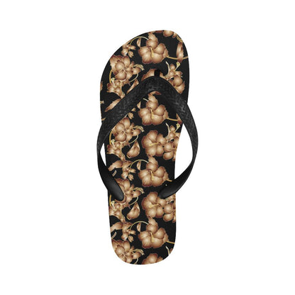 Brown Hibiscus Pattern Print Design HB06 Flip Flops-JorJune