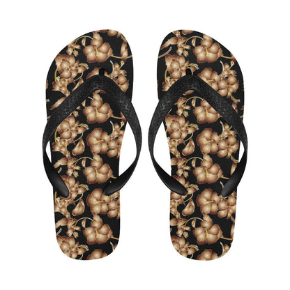 Brown Hibiscus Pattern Print Design HB06 Flip Flops-JorJune