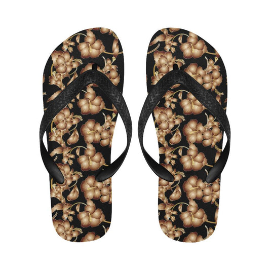 Brown Hibiscus Pattern Print Design HB06 Flip Flops-JorJune