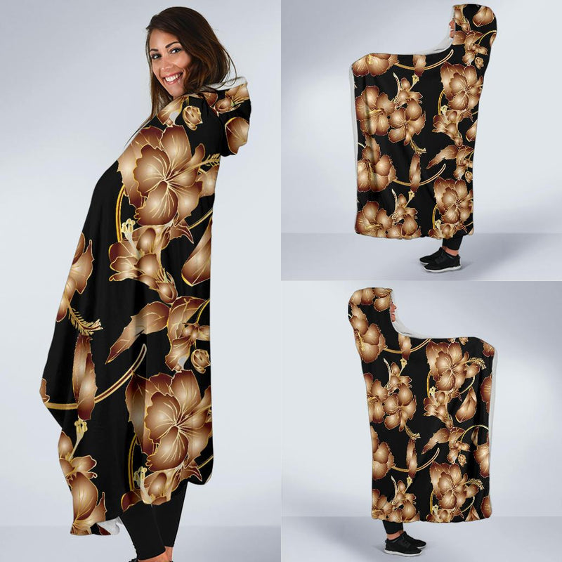 Brown Hibiscus Pattern Print Design HB06 Hooded Blanket-JORJUNE.COM