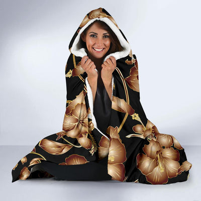 Brown Hibiscus Pattern Print Design HB06 Hooded Blanket-JORJUNE.COM