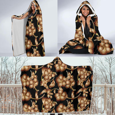 Brown Hibiscus Pattern Print Design HB06 Hooded Blanket-JORJUNE.COM