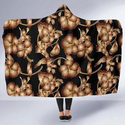 Brown Hibiscus Pattern Print Design HB06 Hooded Blanket-JORJUNE.COM