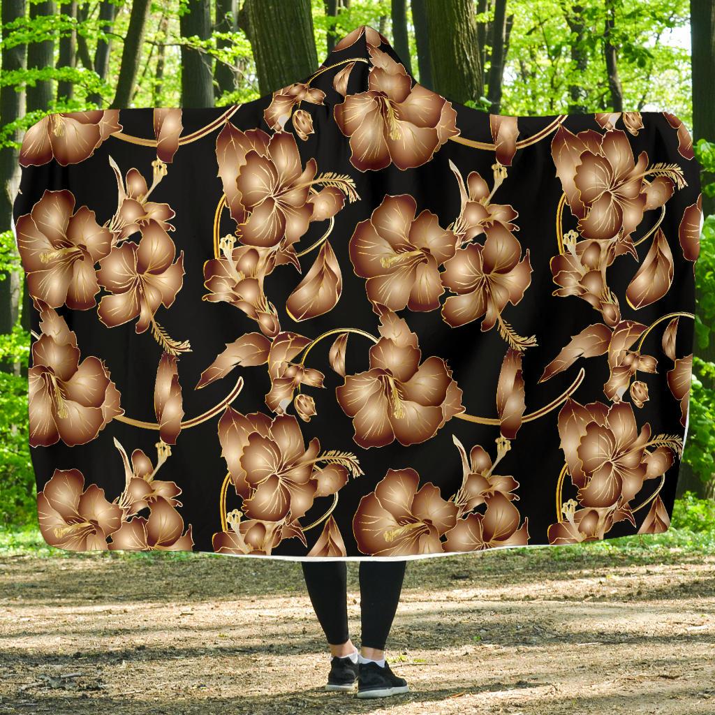 Brown Hibiscus Pattern Print Design HB06 Hooded Blanket-JORJUNE.COM