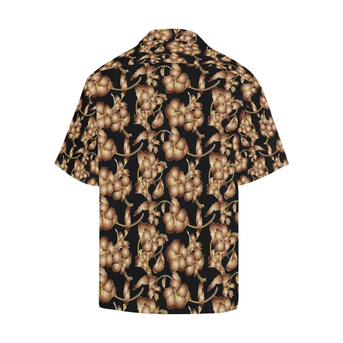 Brown Hibiscus Pattern Print Design HB06 Men Hawaiian Shirt-JorJune