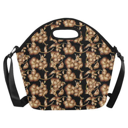 Brown Hibiscus Pattern Print Design HB06 Neoprene Lunch Bag-JorJune