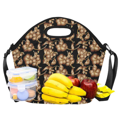 Brown Hibiscus Pattern Print Design HB06 Neoprene Lunch Bag-JorJune