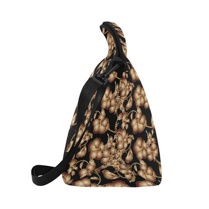 Brown Hibiscus Pattern Print Design HB06 Neoprene Lunch Bag-JorJune