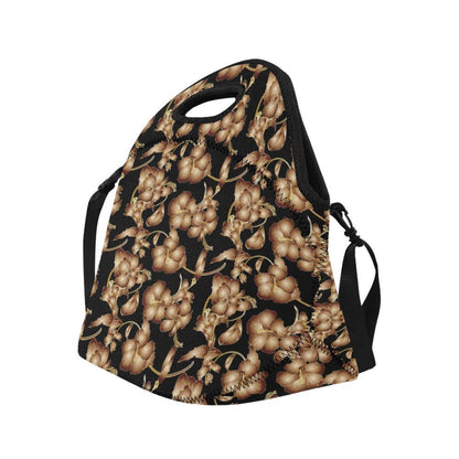Brown Hibiscus Pattern Print Design HB06 Neoprene Lunch Bag-JorJune