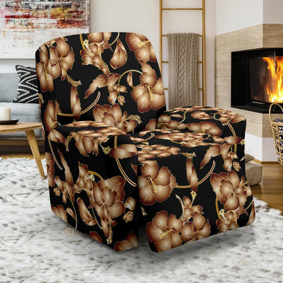 Brown Hibiscus Pattern Print Design HB06 Recliner Slipcover-JORJUNE.COM