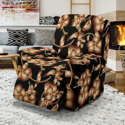 Brown Hibiscus Pattern Print Design HB06 Recliner Slipcover-JORJUNE.COM