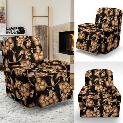 Brown Hibiscus Pattern Print Design HB06 Recliner Slipcover-JORJUNE.COM