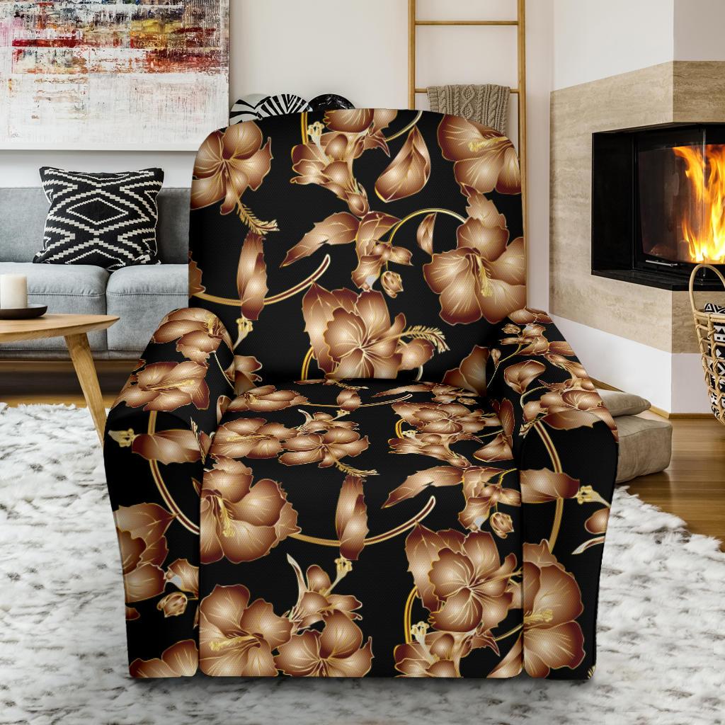 Brown Hibiscus Pattern Print Design HB06 Recliner Slipcover-JORJUNE.COM