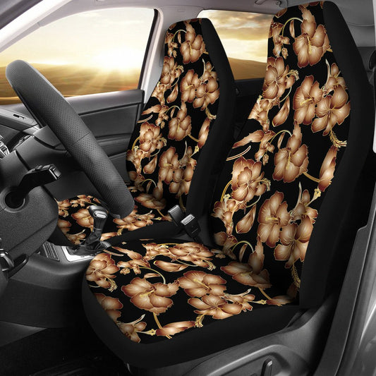 Brown Hibiscus Pattern Print Design HB06 Universal Fit Car Seat Covers