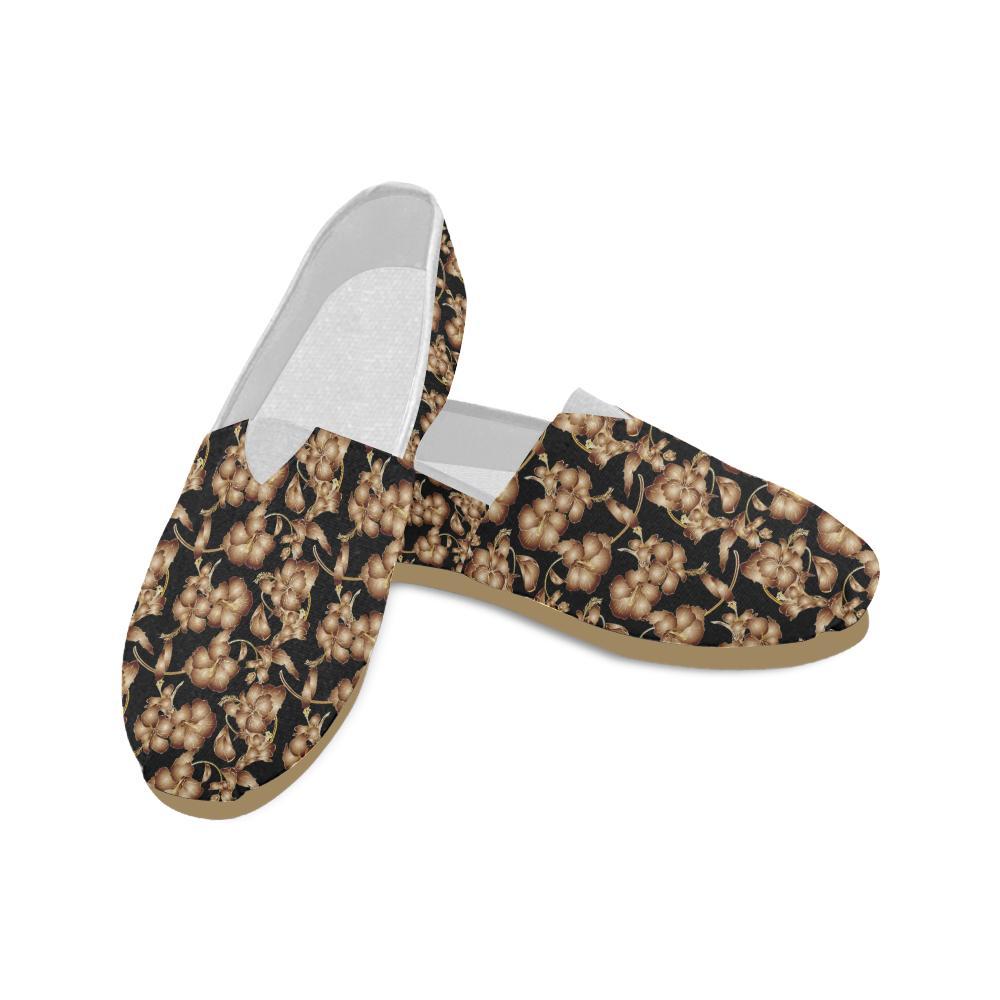 Brown Hibiscus Pattern Print Design HB06 Women Casual Shoes-JorJune.com