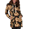 Brown Hibiscus Pattern Print Design HB06 Women Hoodie Dress
