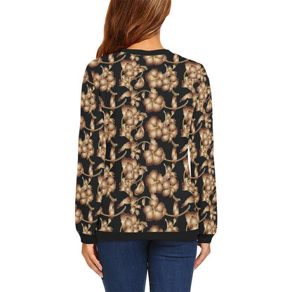 Brown Hibiscus Pattern Print Design HB06 Women Long Sleeve Sweatshirt-JorJune
