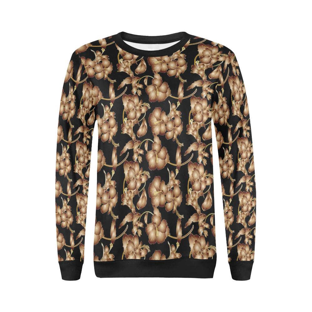Brown Hibiscus Pattern Print Design HB06 Women Long Sleeve Sweatshirt-JorJune