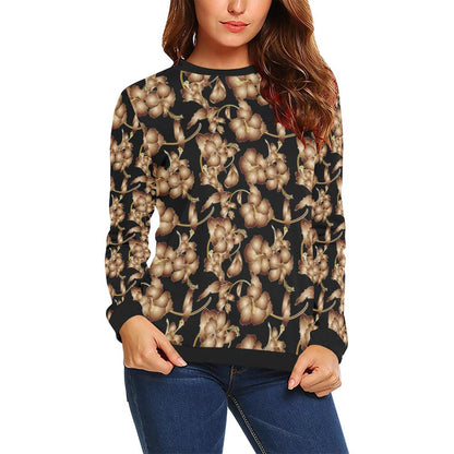 Brown Hibiscus Pattern Print Design HB06 Women Long Sleeve Sweatshirt-JorJune