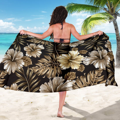 Brown Hibiscus Tropical Beach Sarong Pareo Wrap