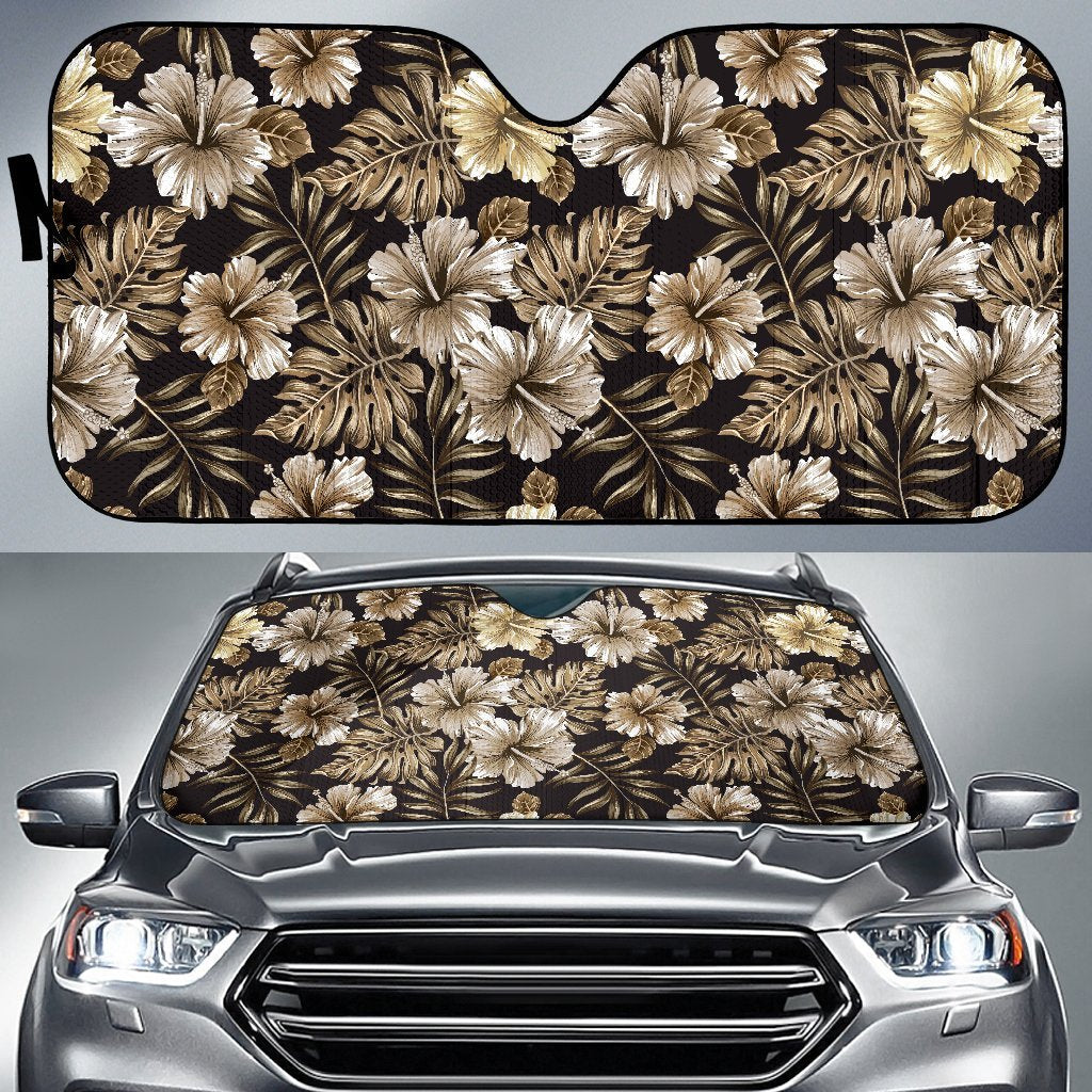 Brown Hibiscus Tropical Car Sun Shade-JorJune