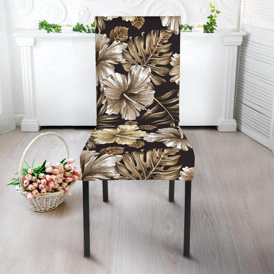 Brown Hibiscus Tropical Dining Chair Slipcover-JORJUNE.COM