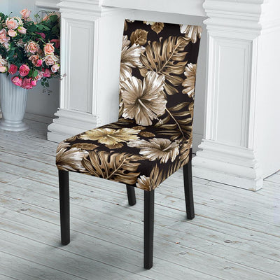 Brown Hibiscus Tropical Dining Chair Slipcover-JORJUNE.COM