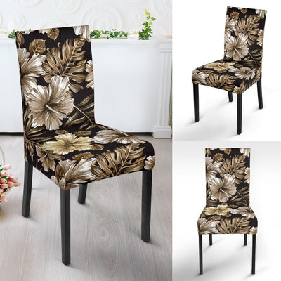 Brown Hibiscus Tropical Dining Chair Slipcover-JORJUNE.COM