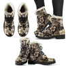 Brown Hibiscus Tropical Faux Fur Leather Boots