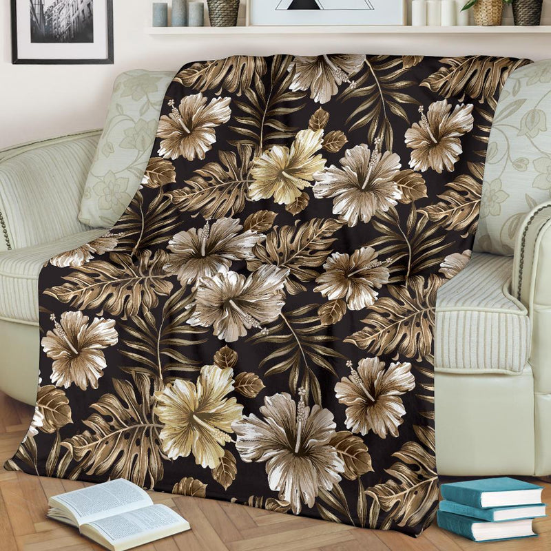 Brown Hibiscus Tropical Fleece Blanket