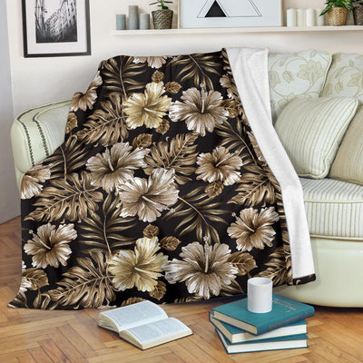 Brown Hibiscus Tropical Fleece Blanket