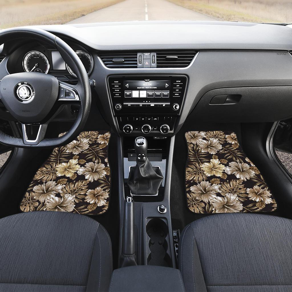 Brown Hibiscus Tropical Front and Back Car Floor Mats