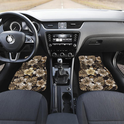 Brown Hibiscus Tropical Front and Back Car Floor Mats