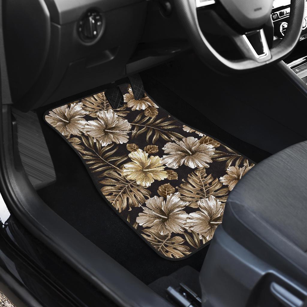 Brown Hibiscus Tropical Front and Back Car Floor Mats