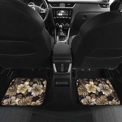 Brown Hibiscus Tropical Front and Back Car Floor Mats