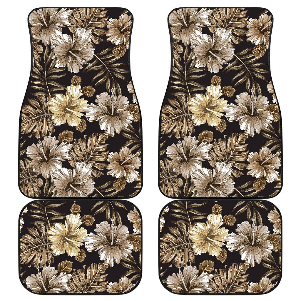 Brown Hibiscus Tropical Front and Back Car Floor Mats